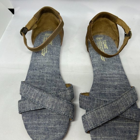 Toms Chambray Denim Sienna Open Toe Flat Sandal W9.5 - Picture 8 of 12